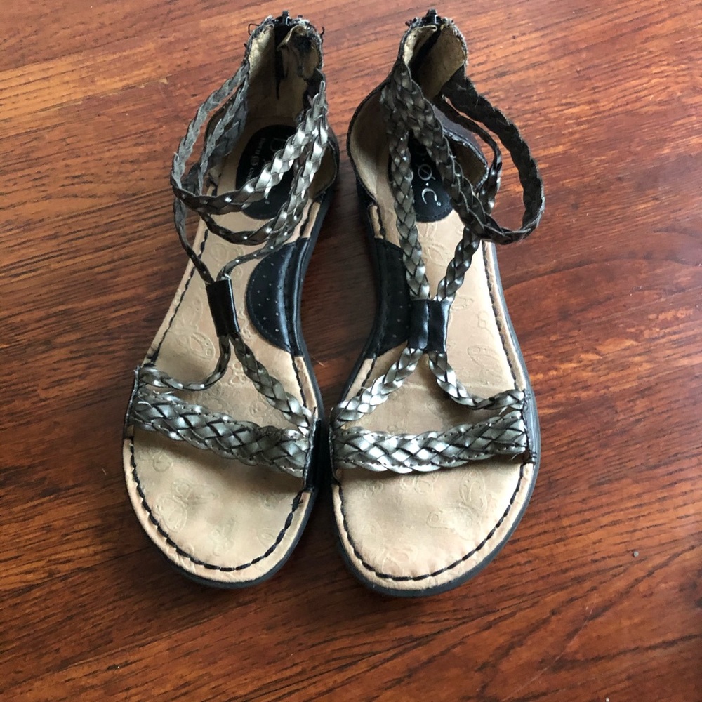 Metallic slate gray sandals